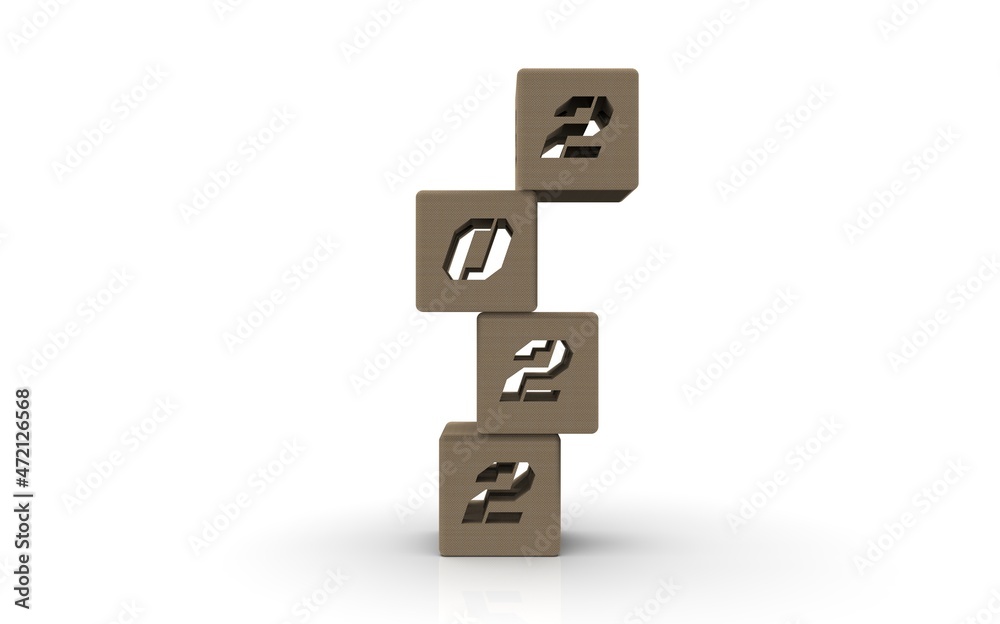 High quality 3D rendering 2022 symbol of number block arrangement High quality 3D rendering 2022 symbol of number block arrangement