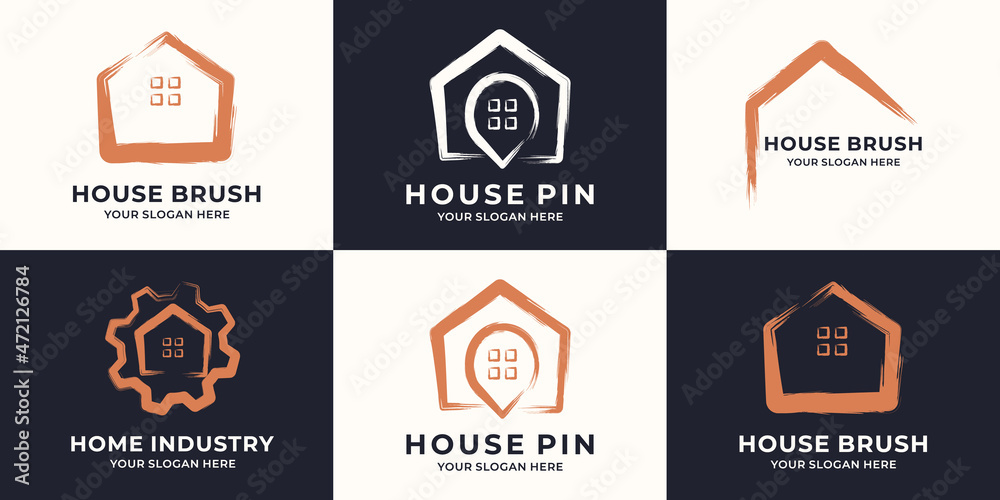 gear pin house combined with brush stroke logo concept