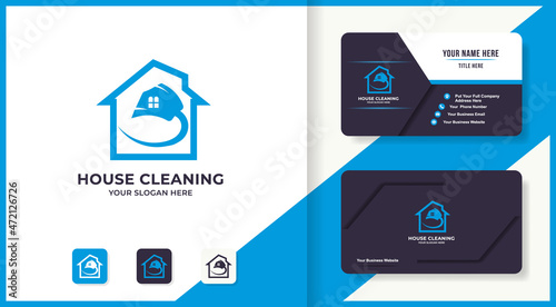 broom house combination logo for cleaning service inspiration logo
