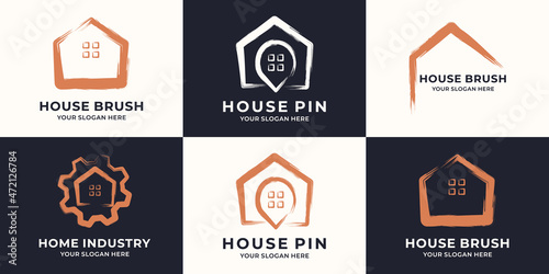 gear pin house combined with brush stroke logo concept