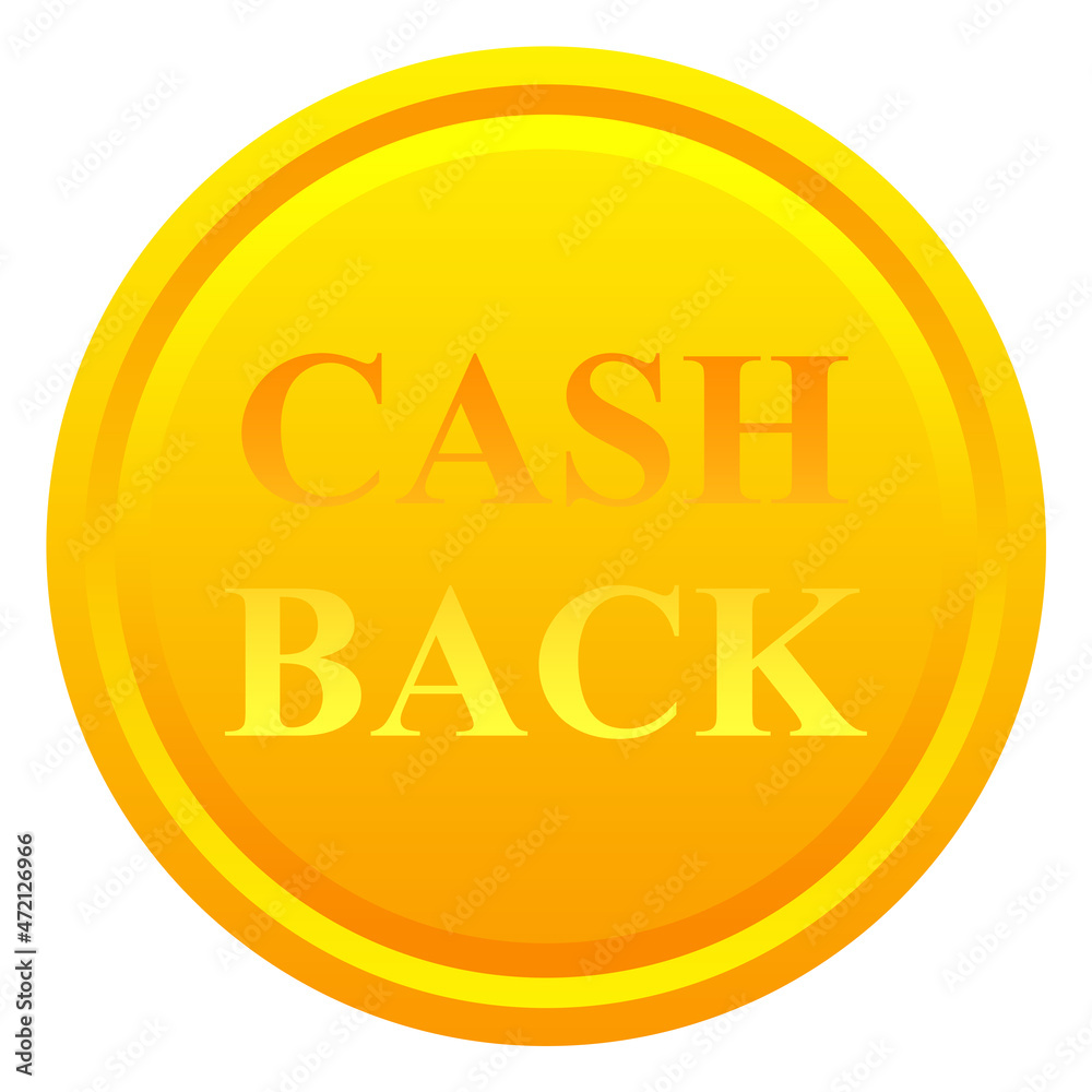 Cashback gold coin isolated on white background Cashback gold coin isolated on white background