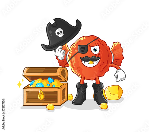 wrapped candy pirate with treasure mascot. cartoon vector