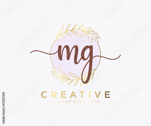 Initial MG feminine logo. Usable for Nature, Salon, Spa, Cosmetic and Beauty Logos. Flat Vector Logo Design Template Element.