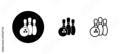 Bowling icons set. bowling ball and pin sign and symbol.