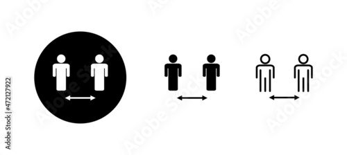 Social distance icons set. social distancing sign and symbol. self quarantine sign