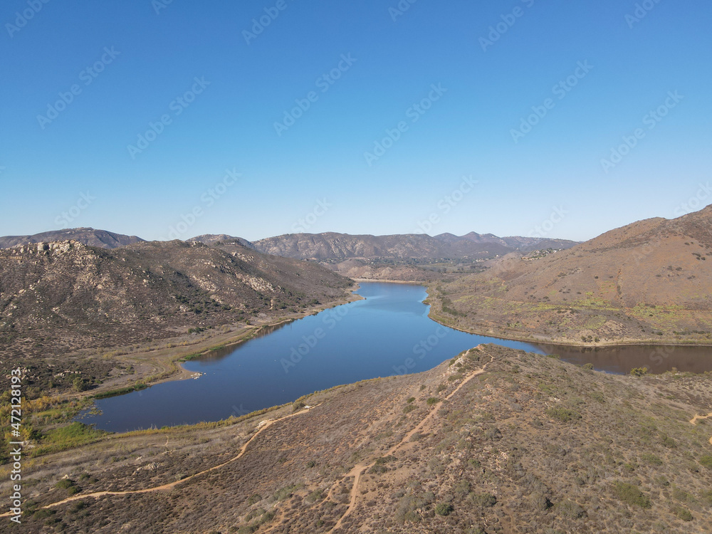 Aerial view of Lake Hodges and Bernardo Mountain, San Diego County, California, USA Aerial view of Lake Hodges and Bernardo Mountain, San Diego County, California, USA