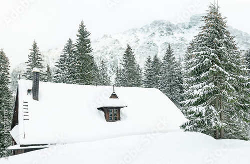 View of the nearby mountains follows the road to the Sea Eye in winter, Zakopane