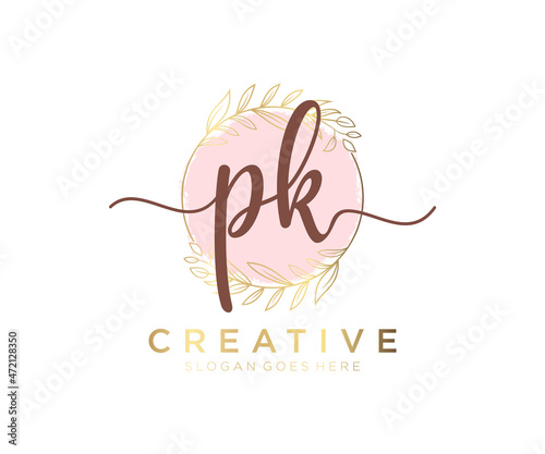 Initial PK feminine logo. Usable for Nature, Salon, Spa, Cosmetic and Beauty Logos. Flat Vector Logo Design Template Element.