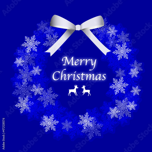 かわいいクリスマスリース、青、イラスト