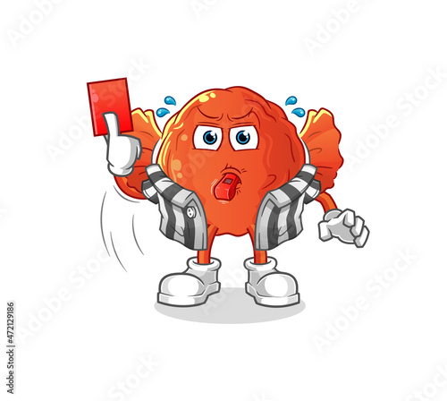 wrapped candy referee with red card illustration. character vector