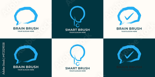 brain bulb combined with brush stroke logo concept