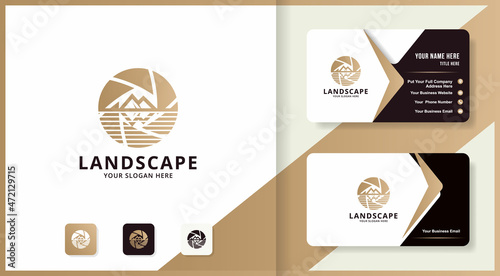 landscape camera lens logo design and business card