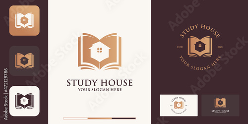 book house combination logo for education and library inspiration logo