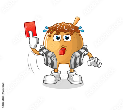 takoyaki referee with red card illustration. character vector
