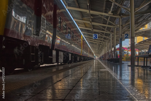 Beautiful colorful bogey train in a platform 