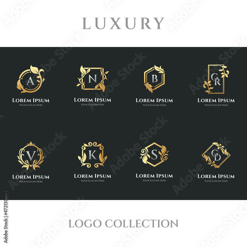 luxury initial letter logo collection in gradient gold color and black background