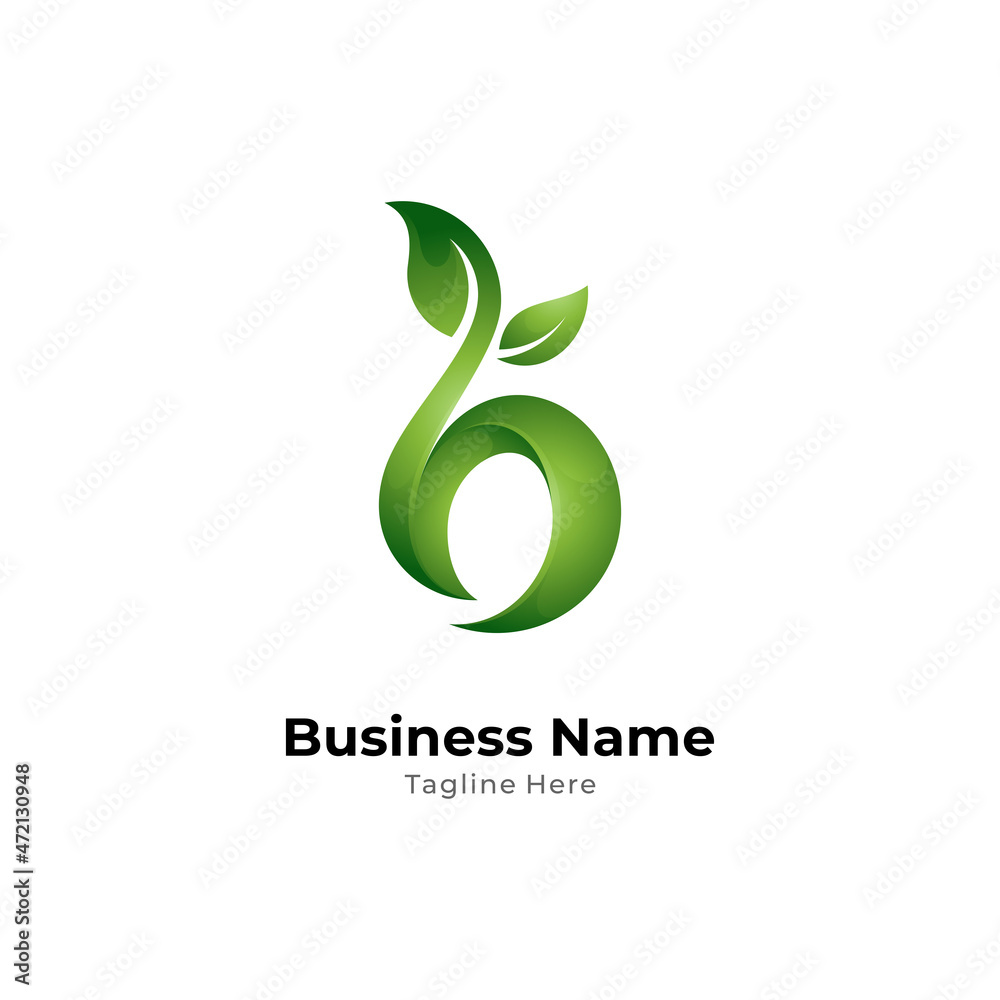 Logo template of letter b combination with leaf in gradient green color Logo template of letter b combination with leaf in gradient green color