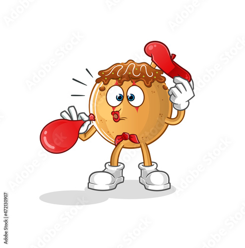 takoyaki pantomime blowing balloon. cartoon mascot vector