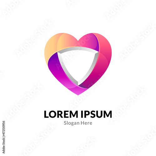 Creative logo template of love or heart combination shield
