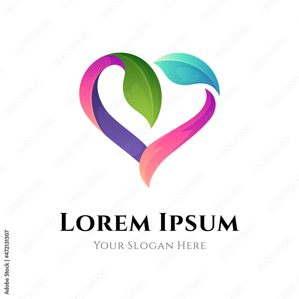 Heart or love logo template with leaves