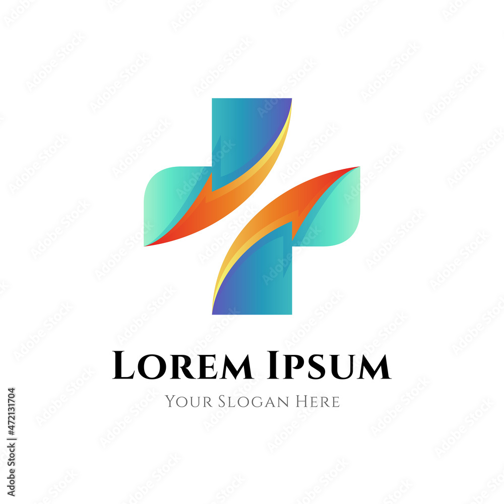 Medical health care logo with medical cross icon combination arrows shape Medical health care logo with medical cross icon combination arrows shape