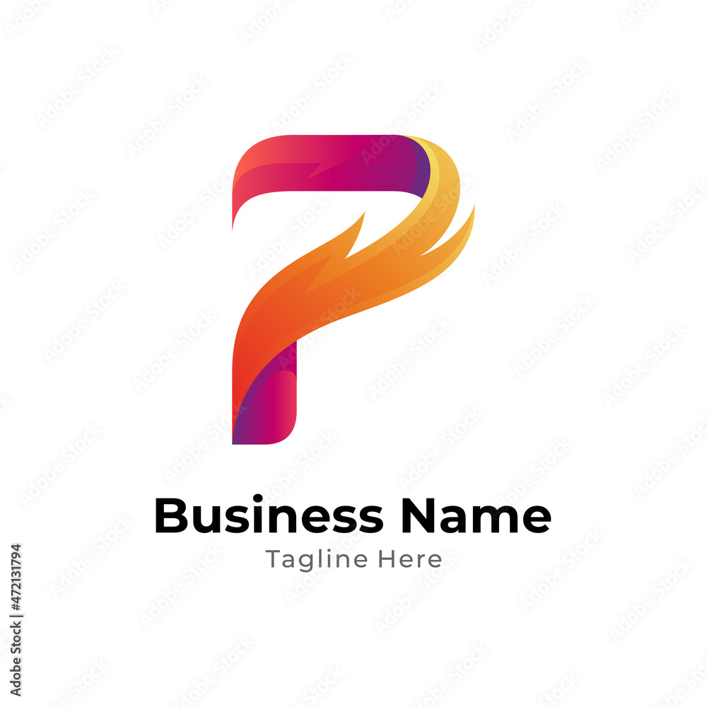 Fire and letter P logo concept template with gradient color