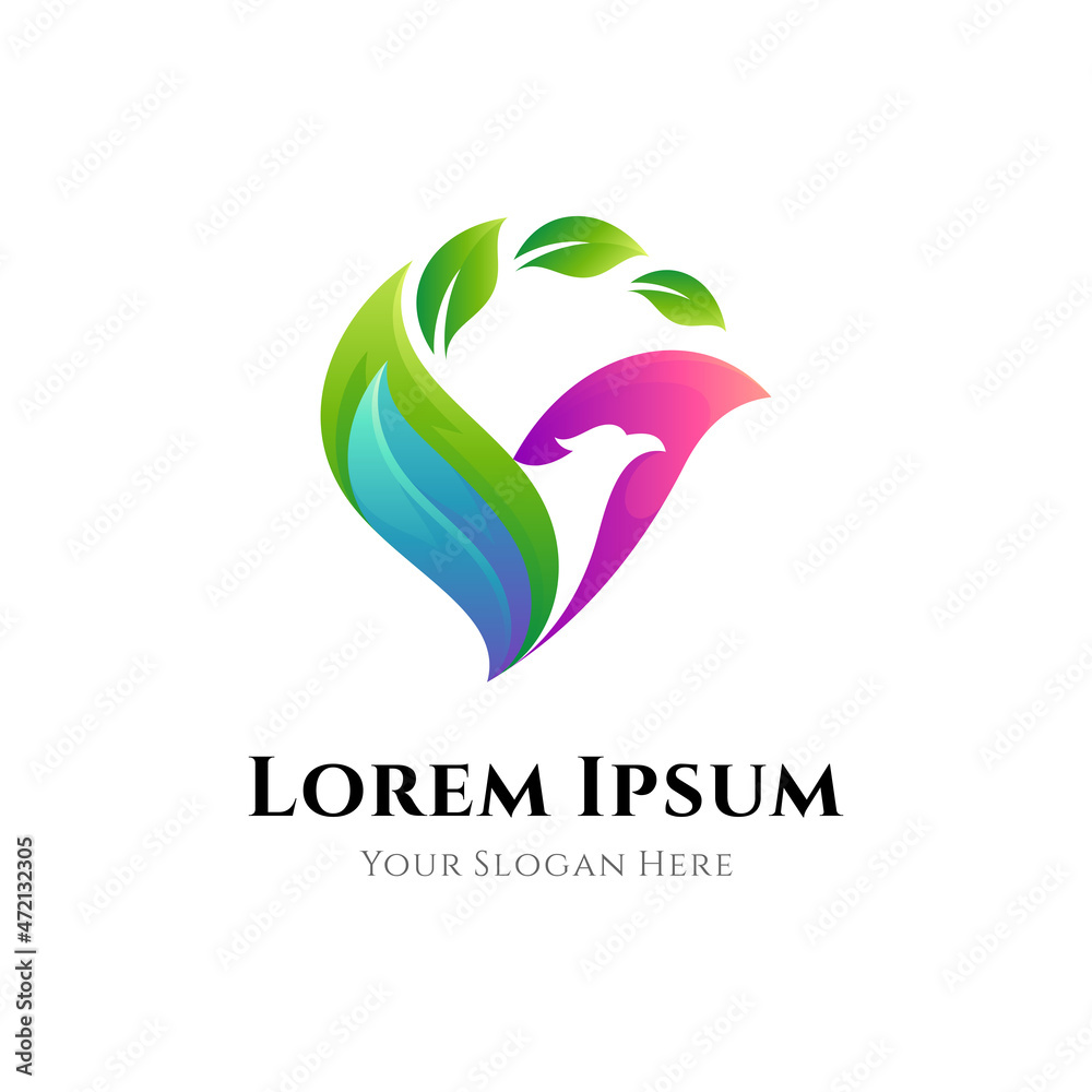 Logo template of eagle combination with leaves Logo template of eagle combination with leaves