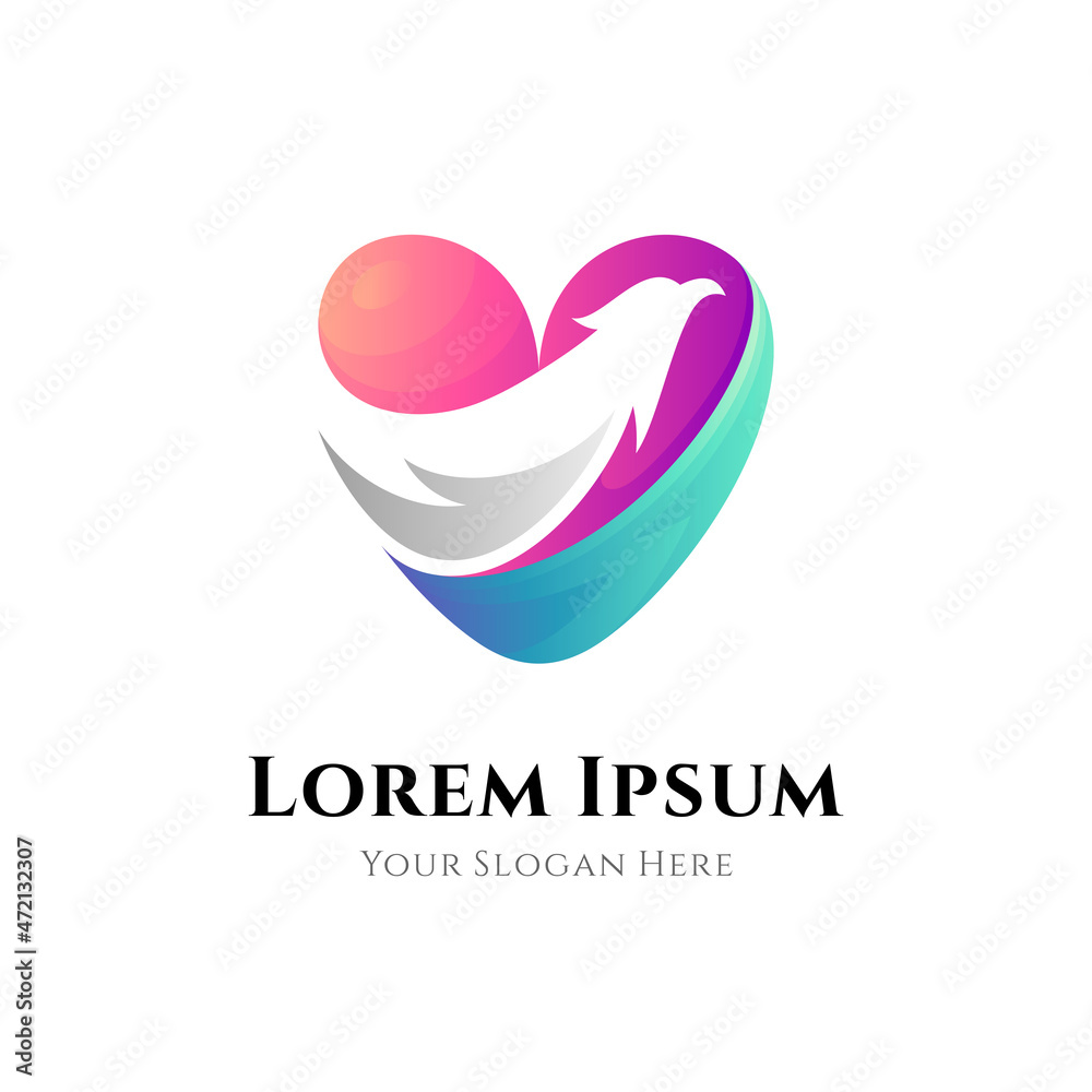 Love eagle logo design template in gradient colors style Love eagle logo design template in gradient colors style