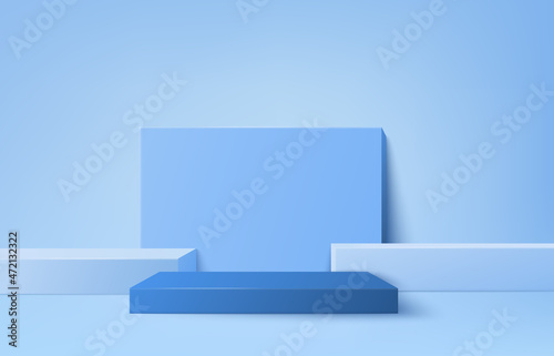 background vector 3d blue rendering with podium minimal blue pastel scene, minimal abstract background 3d rendering abstract geometric shape blue pastel, 3D stand pedestal background for show product