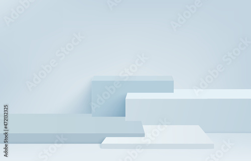 Background vector 3d blue rendering with podium and minimal blue wall scene, minimal abstract background 3d rendering abstract geometric shape blue pastel color. Stage for product on website in modern
