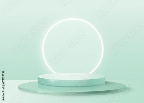 Background vector 3d green pastel rendering with podium and minimal green products scene, product minimal podium background 3d rendering shape green pastel. Stage for awards on product in green stand