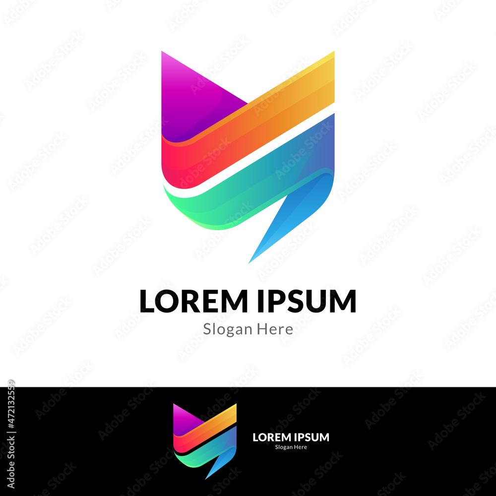 shield logo with ribbon shape in multiple gradient colors