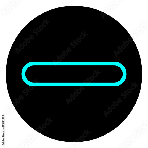 Minus icon in circle. Mathematical element. Turquoise sign in black. Calculator symbol. Vector illustration. Stock image.