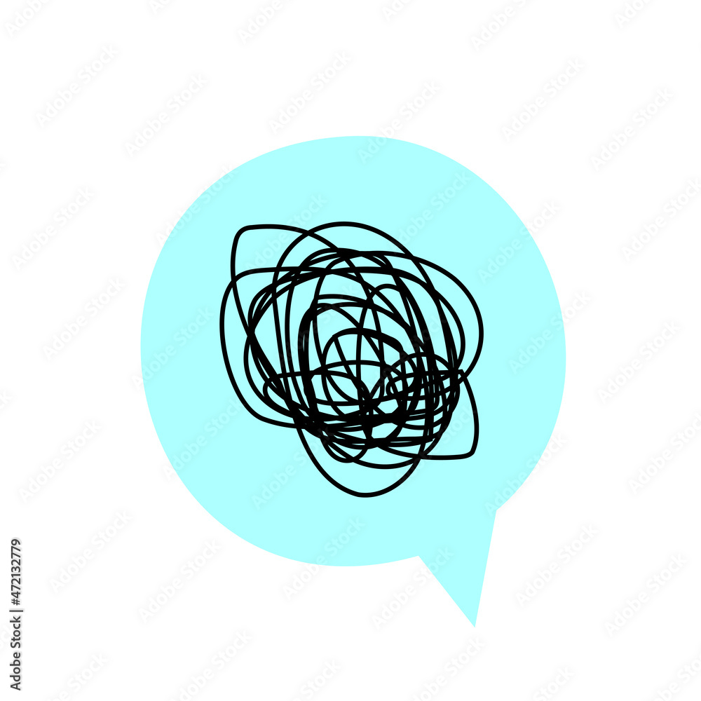 Obraz premium Round blue dialogue icon. Doodle art. Idea sign. Communication concept. Message symbol. Vector illustration. Stock image.