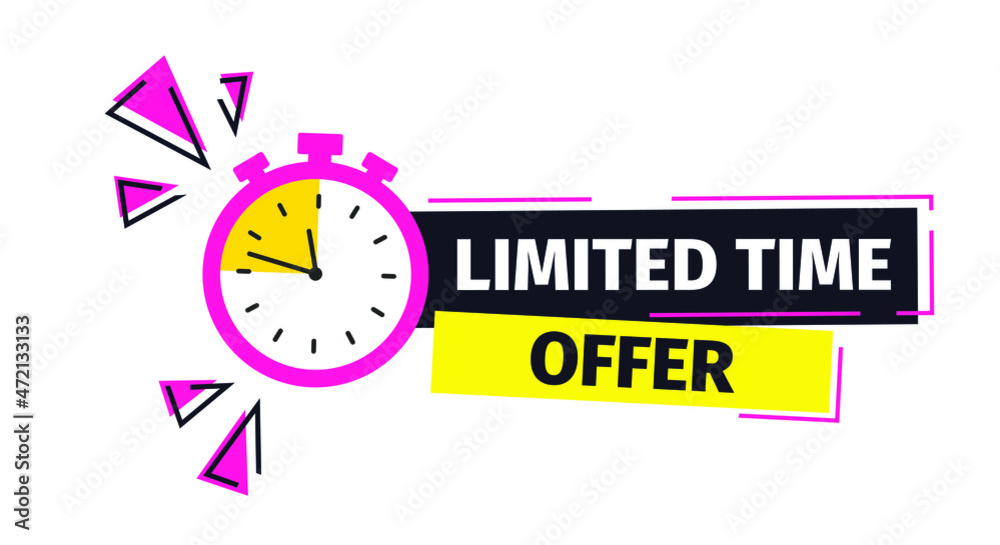 Modern vector colourful banner limited time offer with stop watch Modern vector colourful banner limited time offer with stop watch