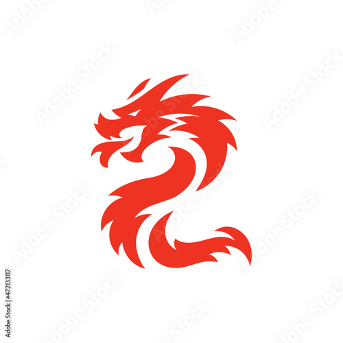 Red dragon silhouette mascot logo design, full body vector icon