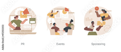 Website navigation bar abstract concept vector illustration set. PR events, sponsoring web page, UI element, user interface, corporate landing page, online business representation abstract metaphor.