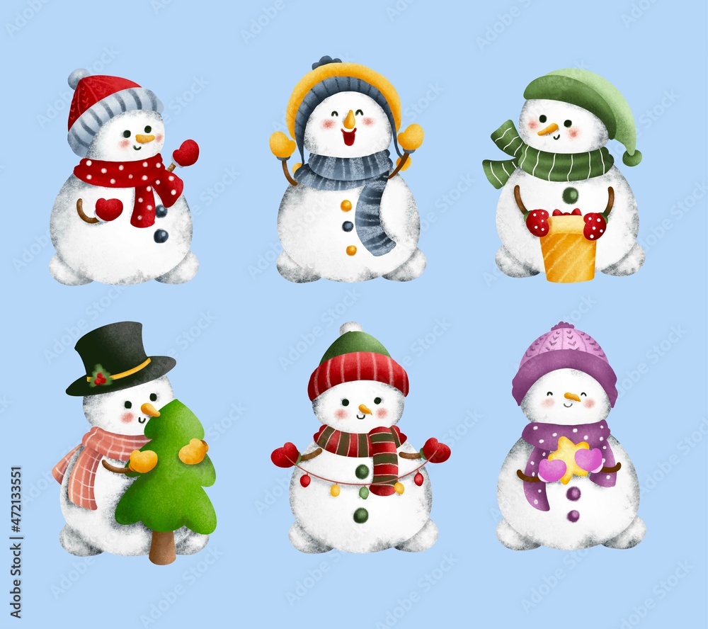 Set of cute snowman character