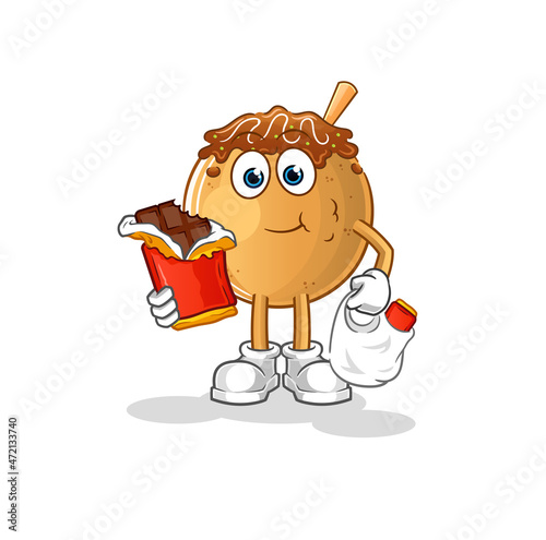 takoyaki eat chocolate mascot. cartoon vector