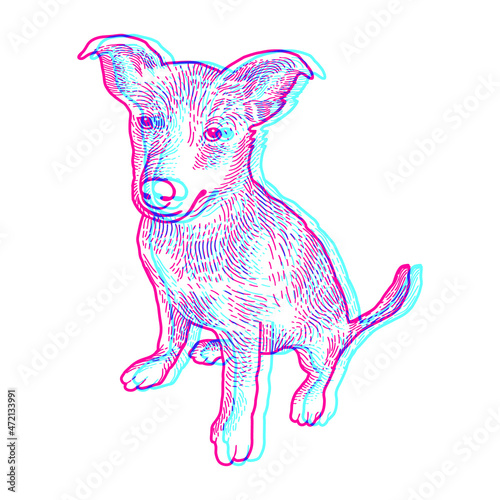 dog with overprint effects on white background Design element for logo, poster, card, banner, emblem, t shirt. Vector illustration.