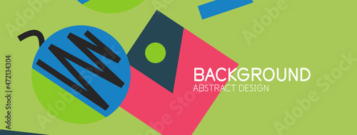 Abstract background. Blocks, lines, triangles, circles composition. Techno or business concept for wallpaper, banner, background, landing page