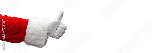Santa Claus hand showing thumbs up gesture.