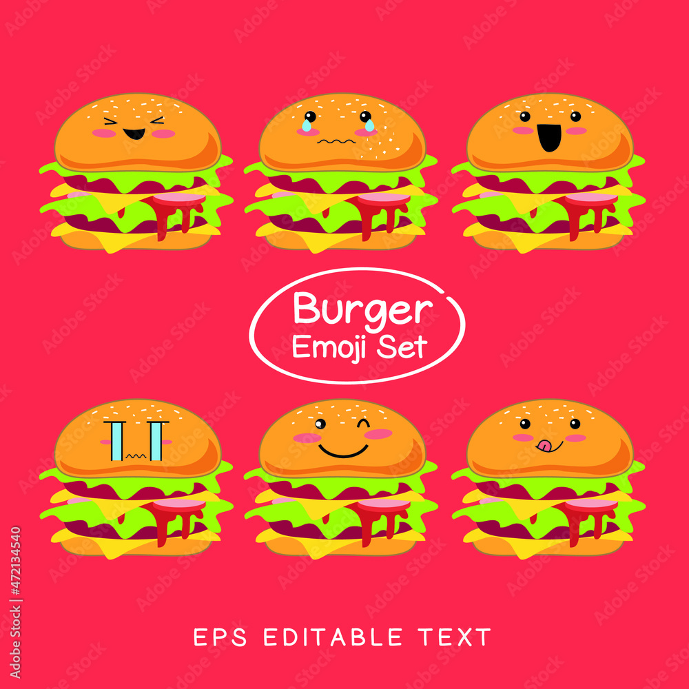 Set of cute burgers emoji set vector. Cute illustration of burgers