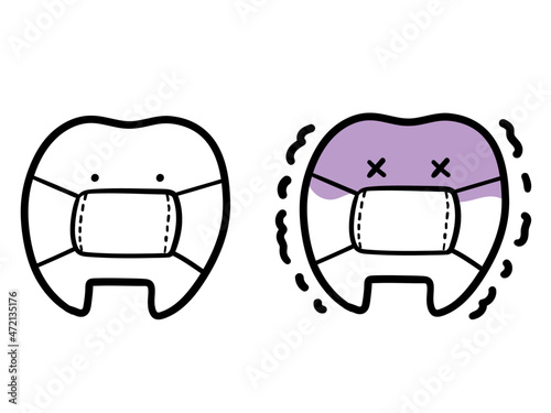 歯周病にかかるかわいい歯のキャラクターの手書き風イラストセット