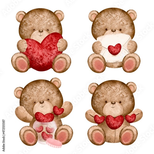 set of teddy bears with hearts