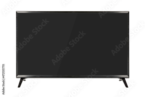 Black television screen 4K monitor display mock up isolated on white background.