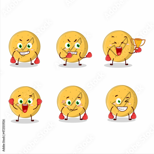 A sporty dalgona candy agree boxing athlete cartoon mascot design