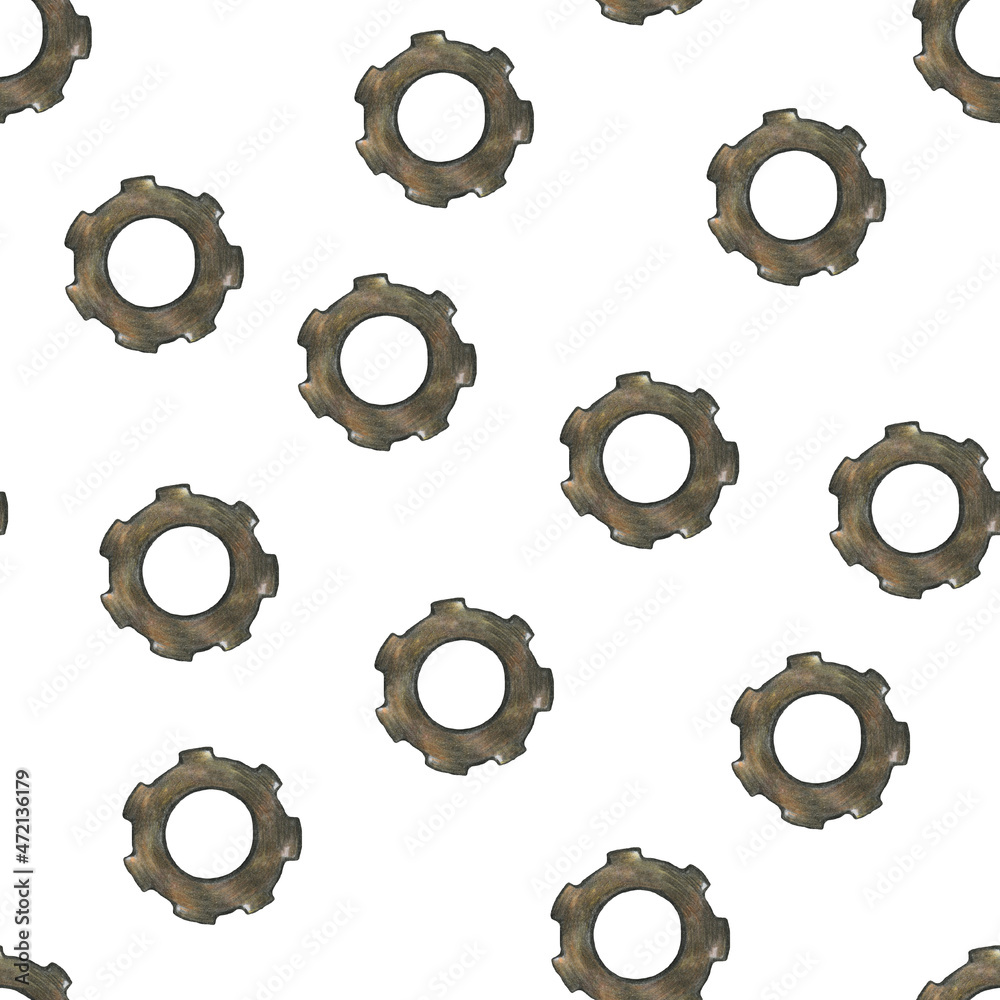 Steampunk Gear Transmission Element Seamless Pattern on White Background. Steampunk Gear Transmission Element Seamless Pattern on White Background.