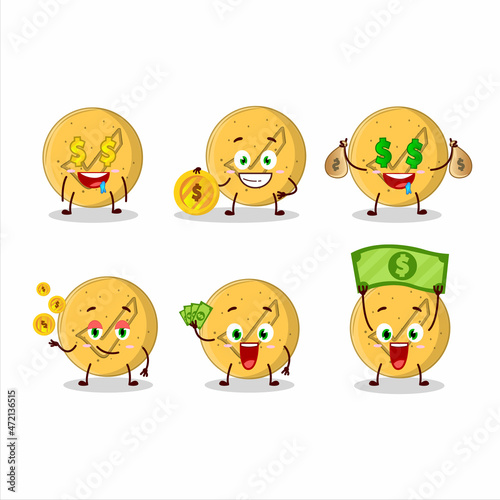 Fototapeta Naklejka Na Ścianę i Meble -  Dalgona candy agree cartoon character with cute emoticon bring money