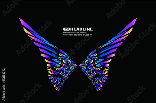 Colorful fragments form abstract vector shapes of butterfly shapes or wings